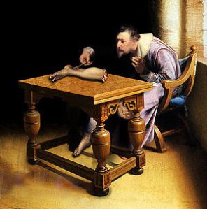 Philip Verheyen Dissecting His Amputated Leg. According to Wikipedia: "Anonymous. From the collection of Pieter Deheijde." 